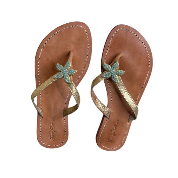 Tommy‎ Bahama Gold Embellished Starfish Thong Flip Flop Sandals Size 9 - Picture 1 of 9